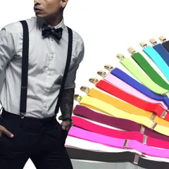 サスペンダー メンズ レディース キッズ 吊りバンド パンツ スカート デニムY型ゴム無地 合皮 黒白赤青緑グレーワインオレンジピンク80cm/2.5cm幅 キッズ ダンス フォーマル 太い おしゃれ 男の子女の子大人ウエストクリップ結婚式★2