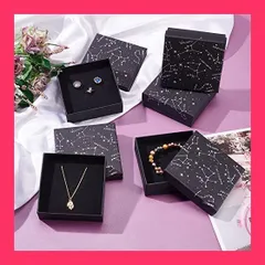 【スタッフおすすめ！】SUPERFINDINGS 12個 9.3*9.3*3.2cm ギフトボックス ブラック 星座パターン ラッピングボックス スポンジ付き 紙ボックス ハトロン紙製 長方形 アクセサリーケース プレゼント ジュエリー収納
