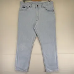 古着 リー Lee デニムパンツ 5ポケット アイスブルー レザーパッチ ストレート ジーンズ ジーパン w34 L30  ブルー メンズ
