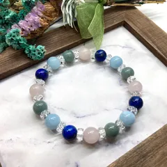 ラピスラズリ アクアマリン ビルマ翡翠 ローズクォーツ 浄化 開運 天然石 パワーストーンブレスレット 8mm（カット水晶）レディース 女性  数珠ブレス 開運 プレゼント ギフト  [p]