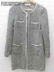 ◇ NATURAL BEAUTY BASIC ナチュラルビューティーベーシック ボーダー ノーカラー コート L オフホワイト ブラック レディース 【中古】 【1002798734135】
