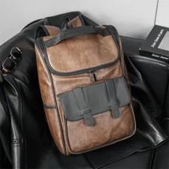 ★ビジネスリュック レトロ風 大容量 A4サイズ pu革 サイドポケット リュックサック バックパック バイク用 丈夫 オシャレ