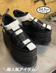 ☆新品未使用☆ 24.5cm ヨースケ YOSUKE 厚底スニーカー レディース ブラックホワイト 厚底サンダル スニーカーサンダル 約11cm 厚底フラットソール 人気商品 定番 黒白 MY678-260