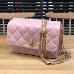 【新品同様】シャネル マトラッセ ココマーク 5連チェーンショルダーバッグ ラムスキン ピンク AS3378 セミショルダー 15184