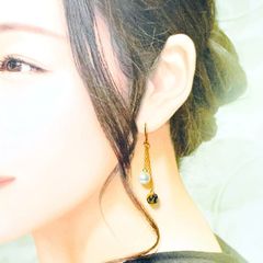 水引ピアス「粋 纁-そひ-」パール ゴールド 揺れるピアス 上品 かわいい ハンドメイド