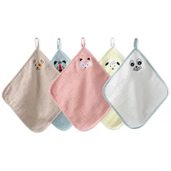 【在庫処分】子供用フェイスタオル 綿100% リバーシブル ベビーガーゼ 保育園用 6層 男の子 5枚セット 女の子 ハンカチ 新生児 ガーゼ 出産祝い（25*25cm） DFsucces