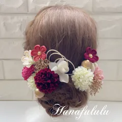 ぼたん*金 ピンポンマム❁ つまみ細工小花 ❁﻿成人式 振袖 髪飾り m073