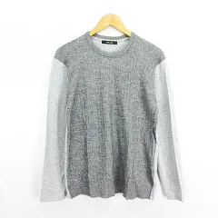コムサメン COMME CA MEN Tシャツ カットソー 長袖 丸首 切替 フロントニット ジャガードチェック ウール混 L グレー ※EKMのサムネイル