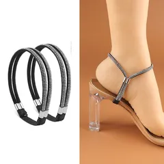 パンプス ストラップ ブラック×ホワイト シューズストラップ 脱げ防止 かかと調整 取り付け簡単 ハイヒール サンダル対応 ラインストーン ni10000a309