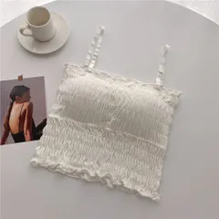☆ ホワイト ☆ ベアトップ チューブトップ インナー  チューブトップ カップ付 ベアトップ キャミソール ブラトップ キャミ ショート丈 シャーリング ストラップ付 フリル カジュアル シンプル 無地 ダンス お出かけ 通勤 通学 おしゃれ かわいい