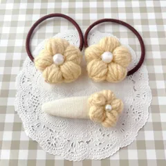 お花のヘアゴム＆パッチンピン パステルイエロー 《3個セット》 ラプティフルール キッズ キッズヘアアクセサリー キッズピン ヘアゴム キッズヘアゴム ヘアアクセサリー ヘアアクセ 結婚式 入学式 卒業式 発表会 パッチンピン ぱっちんピン スリーピン