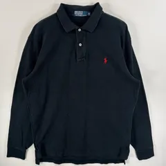 古着 90's/90年代 ポロバイラルフローレン Polo by Ralph Lauren 鹿の子 長袖 ポロシャツ ワンポイント ロゴ 刺繍 2ボタン M  ブラック 無地 メンズ