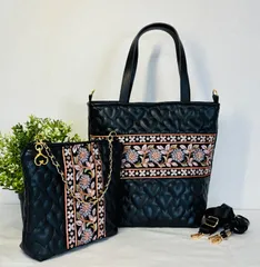 【裁縫ストア・ボヌール】大人かわいい　ラメ入り　インド刺繍リボン　トートバック　合皮ハート柄キルト　ポーチ/サコッシュ　ショルダーバッグ　ハンドバッグ　ハンドメイド　ショルダーストラップ付き　ゴージャス / №500-516