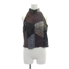 マリオンヴィンテージ MALION Vintage ホルターネックパッチワークブラウス ノースリーブ プルオーバー バンドカラー ショート丈 F 黒 ブラック /MY ■OS