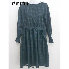 ◇ ehka sopo チェック スタンドカラー 長袖 膝丈 ワンピース サイズ F ダークグリーン ブルー マルチ レディース  【1109160011143】