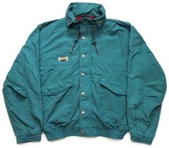 90s Columbiaコロンビア ナイロン マウンテンジャケット 青緑 M★オールド ビンテージ アウトドア キャンプ オーバーサイズ