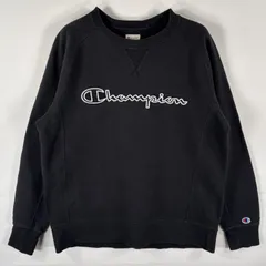 古着 チャンピオン Champion スウェット トレーナー クルーネック ビッグロゴ刺繍 ラグラン プルオーバー  M  ブラック メンズ