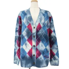 美品 DIESEL ディーゼル カーディガン ニット ウール ブルー S アーガイル チェック タイダイ Vネック 長袖 トップス 秋冬 きれいめ カジュアル 個性的【レディース】