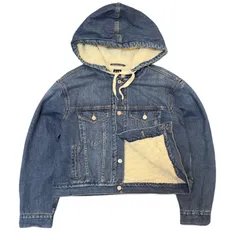 GAP ギャップ 短丈 デニムボアジャケット メンズM〜L相当 ショート丈 ボックスシルエット 裏側ボア インディゴブルー 古着 X004