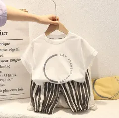 Tシャツ キッズ クロップドパンツ Tシャツ＋7分丈パンツ セットアップ 子供服 上下セットアップ 半袖 ゆったり パンツ ズボン 韓国子供服 ジュニア 女の子 男の子 ジュニア 快適 透気 誕生日 ファッション カジュアル 通学 ホワイト