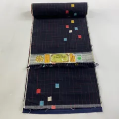 反物 秀品 紬 格子 墨色 正絹 【中古】