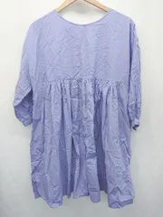 ◇ ⊂ natural by clip ギャザー オーバーサイズ 七分袖 ミニ丈 ワンピース サイズF パープル レディース E  【1411130011634】