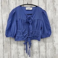 【 CODE A 】コードエー ribbon gather blouse  フロントリボン ギャザー ブラウス ブルー FREE