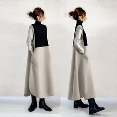 ロングワンピース 即購入OK レディース ハイネック ロング丈 ワンピース マキシ丈 配色 切り替え 体型カバー ゆったり シンプル カジュアル おしゃれ かわいい 秋 冬 通勤 通学 20代 30代 40代 50代 xzzhang720