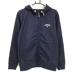 【美品】キャロウェイ ジップパーカー ネイビー×黒 総柄 裏起毛 ロゴ刺しゅう メンズ M ゴルフウェア Callaway