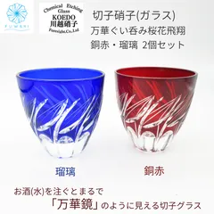 新品 貴重 KOEDO川越硝子 唯一無二 切子グラス 【万華 ぐい呑み 桜花飛翔 銅赤・瑠璃】  2個セット 日本製 おちょこ お猪口 ぐいのみ 桜 日本酒  お水 ガラス 赤 青  桐箱入り プレゼント 贈り物 送料無料