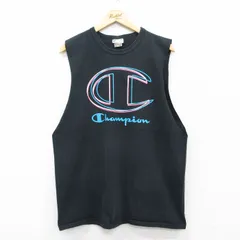 XL/古着 チャンピオン Champion ノースリーブ Tシャツ メンズ ビッグロゴ コットン クルーネック 黒 ブラック 25aug12 中古