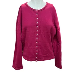 【管33032】agnès b. アニエスベー スナップボタン カーディガンプレッション ボルドーワイン 長袖 レディース 綿100%