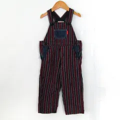 ミキハウス オーバーオール サロペット ストライプ柄 ベビー 男の子用 M(80-90)サイズ あずき×紺 MIKIHOUSE 【中古】