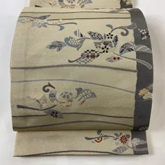 袋名古屋帯 優品 草花 笠松 唐織 薄茶色 化繊 【中古】