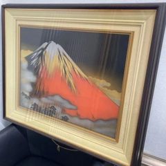 美品 あいはら友子「赤富士に昇り龍」肉筆画 日本画 縁起物 開運