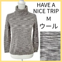 M HAVE A NICE TRIP ハヴァナイストリップ ウール100％ タートルネック カットソー ロンT グレー ベージュ Mサイズ インナー 長袖 保温 寒さ対策 秋冬 重ね着でもかさばらない タートルネック KKB2-28
