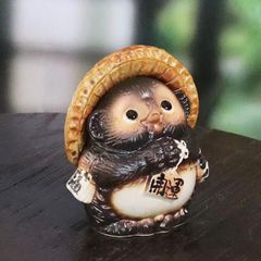 信楽焼 狸 置物 高さ12cm 陶器 縁起物 お願いたぬき ta-0430