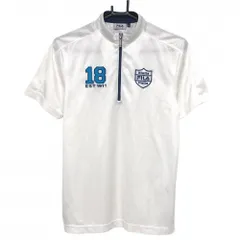 【美品】フィラゴルフ 半袖ハイネックシャツ 白×ネイビー ハーフジップ 胸ロゴ メンズ M ゴルフウェア FILA GOLF