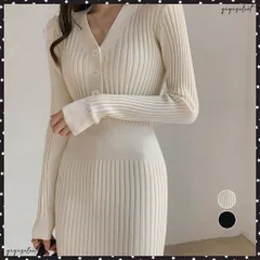 タイトニットワンピース ロングワンピース Vネックストレッチワンピ レディース オフィスカジュアル ミモレ丈ワンピ ウエストマーク ハイウエスト リブニット春秋冬 着回しニットワンピ 細身長袖ワンピース インナーワンピ無地