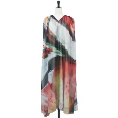 AMERI アメリ ワンピース マルチカラー サイズ:S / アートプリント シアー ワンピース / 2WAY ART PRINT SHEER DRESS ロング丈 フレンチスリーブ Vネック / トップス ドレス 【レディース】