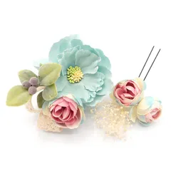 髪飾り 成人式 振袖 浴衣 袴 ２点セット 水色 リボン 結婚式 入学式 入園式 卒園式 卒業式 七五三 753 ブライダル 前撮り 和装 日本製 花 かんざし 簪 人気 フォーマル 花飾り 着物 夏祭り ブルー W 28 323-272 u809　Si