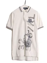 【お得なクーポン配布中!】 00s ポロ ラルフローレン 鹿の子 半袖  ポロシャツ メンズ S 00年代 オールド クリケット イラスト ハンドプリント 風 半袖シャツ ホワイト