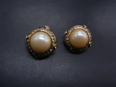 NINA RICCI ニナリッチ ラインストーン パール クリップ式 イヤリング アクセサリー レディース ゴールド系 DH1631