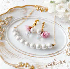 formal ＊ White cotton pearl - pink flower イヤリング ＊ 結婚式 お呼ばれ パーティー 華やか ナチュラル 贈り物 プレゼント フォーマル ピンク  noakoma