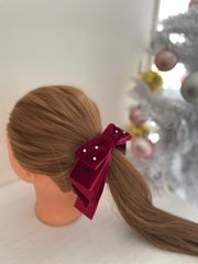 ベロア　パール　ヘアゴム　クリスマス