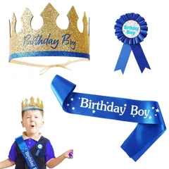【迅速発送】Makuki 誕生日 王冠 たすき ブローチ 3点セット Birthday Boy パーティーグッズ クラウン 誕生日帽子 パーティーハット 男の子 子供 誕生日パーティー 飾り 撮影 誕生日 パーティー小物 誕生日小道具