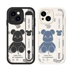 【新品】 Arpe カウズ ベアブリック スマホケース iPhone 12 用 ケース リストレット キックスタンド 携帯ストラップ カウズ アイフォン 12 用 ケース (6.1インチ) 超薄型 iPhone用ケース フェイクレザー保護カバー ケース バ 0のサムネイル