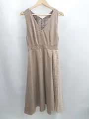 ◇ ⊂◎ MAJESTIC LEGON サイドプリーツ チェック 袖なし ロング ワンピース サイズM ブラウン ベージュ レディース E  【1501160044099】