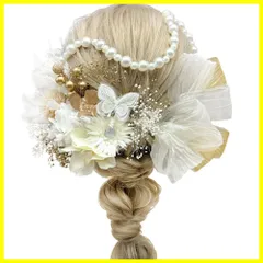 [Usasaki] 髪飾り 成人式 前撮り マム アジサイ 卒業式 入学式 カスミ草 ドライフラワー振袖 袴 ウェディング 結婚式 和装 赤 白 黒 ベリーピック パールチェーン 蝶々 ヘアアレンジ ハーフアップ ロングヘア A24110006-04