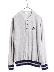 【お得なクーポン配布中!】 80s USA製 アディダス ヘンリーネック スウェット メンズ S レディース M ヴィンテージ adidas トレーナー トレフォイル プリント ツートン